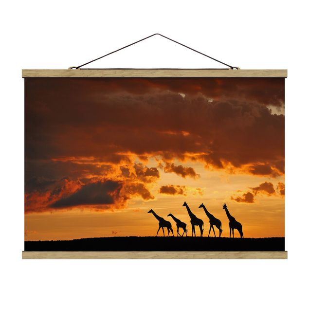 Fabric print with poster hangers - Five Giraffes