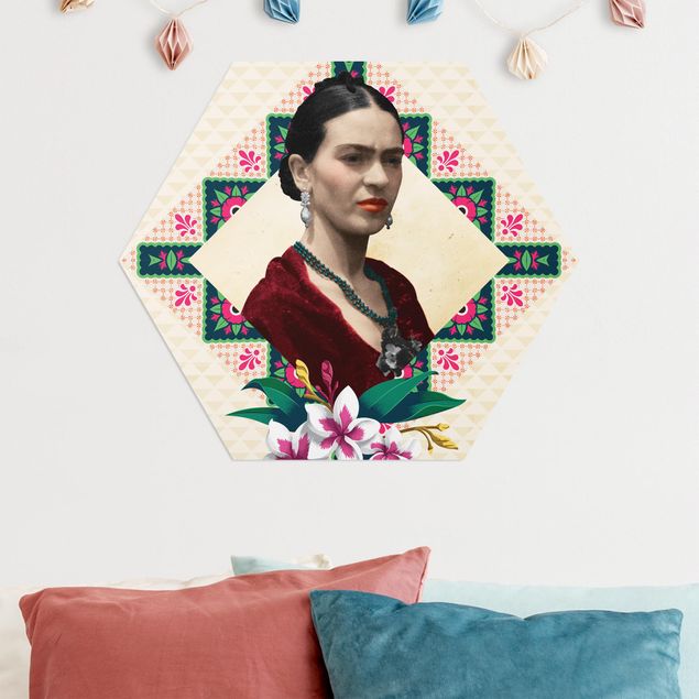 Alu-Dibond hexagon - Frida Kahlo - Flowers And Geometry