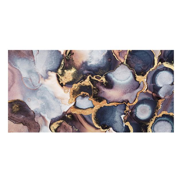Glass splashback stone Marble Watercolour With Gold