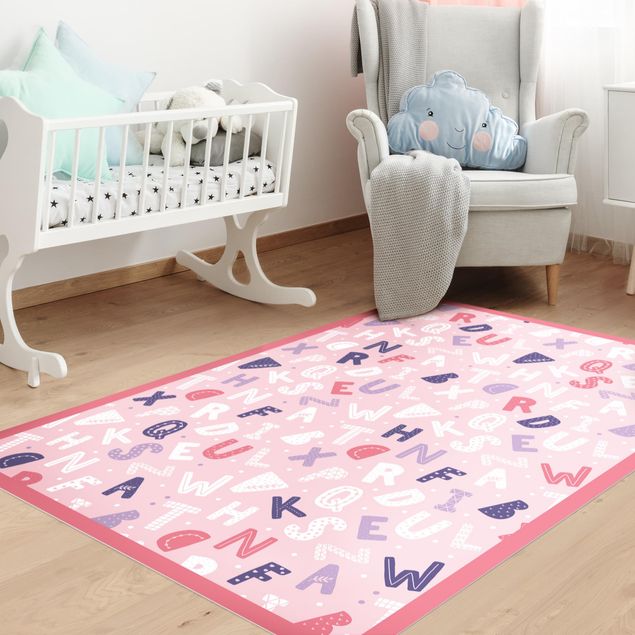 contemporary rugs Alphabet With Hearts And Dots In Light Pink With Frame