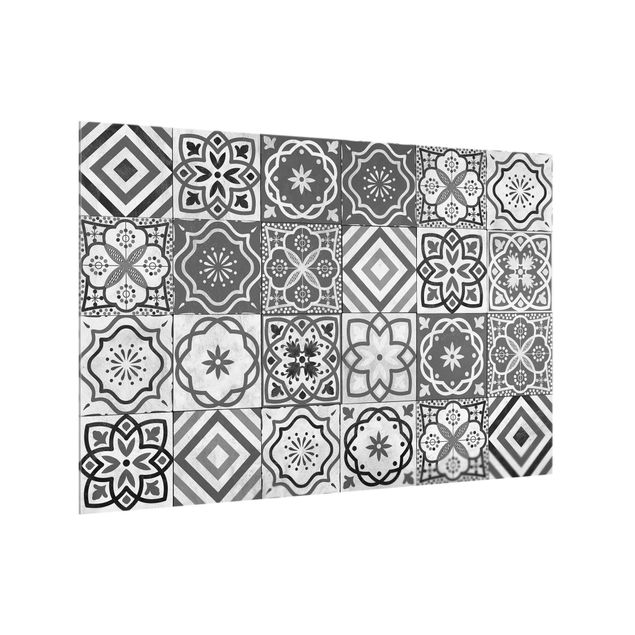 Glass splashback kitchen Mediterranean Tile Pattern Grayscale