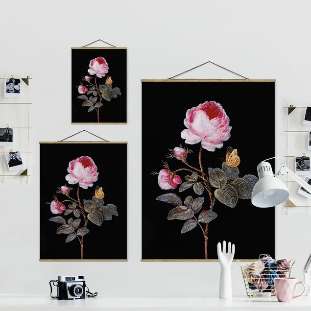 Fabric print with poster hangers - Barbara Regina Dietzsch - The Hundred-Petalled Rose