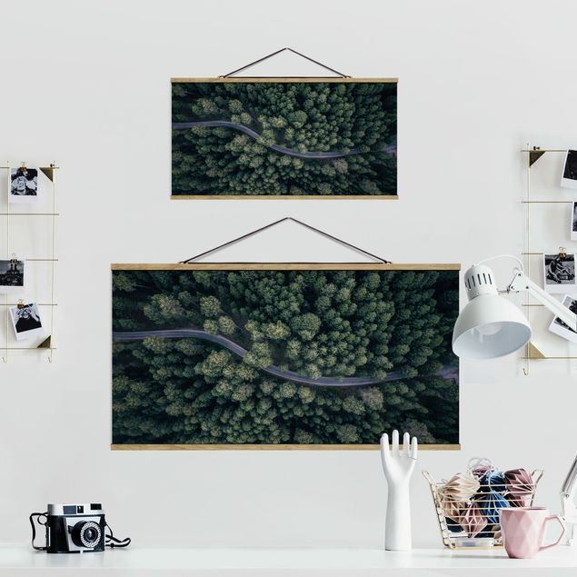 Fabric print with poster hangers - Aerial View - Forest Road From The Top