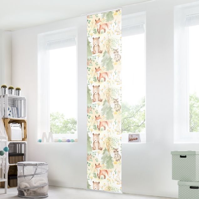 Sliding panel curtain - Fox And Hare With Trees