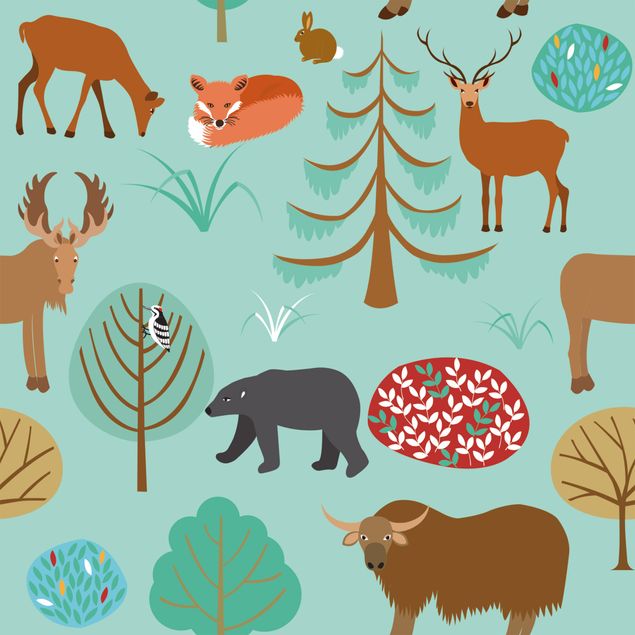 Adhesive film - Modern Children Pattern With Forest Animals