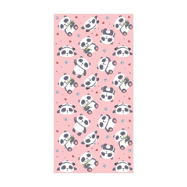 modern area rugs Cute Panda With Paw Prints And Hearts Pastel Pink