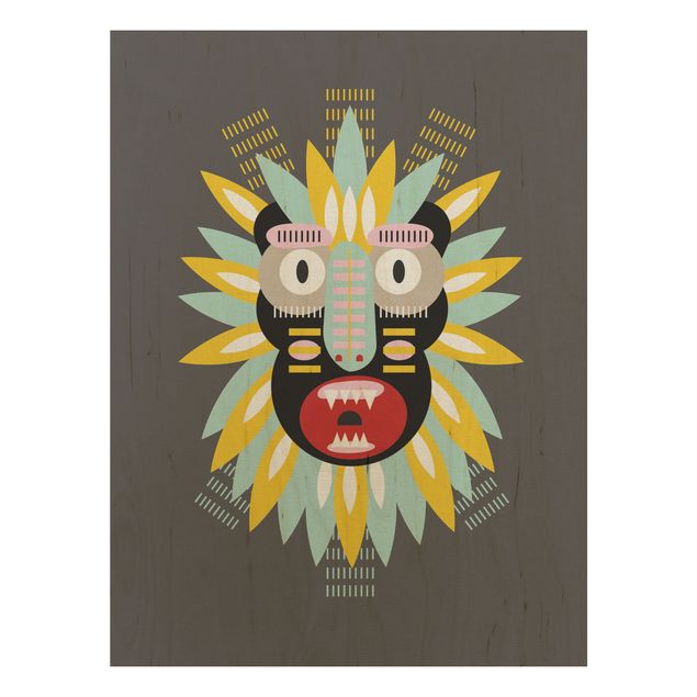 Print on wood - Collage Ethnic Mask - King Kong