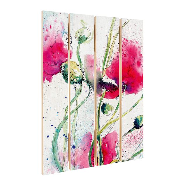 Print on wood - Painted Poppies
