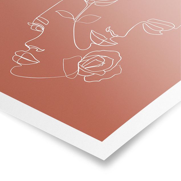 Poster - Line Art Faces Women Roses Copper