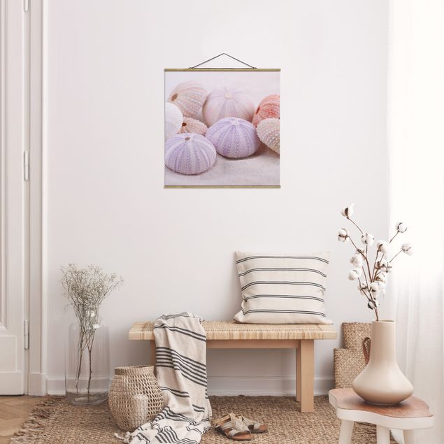 Fabric print with poster hangers - Sea Urchin In Pastel