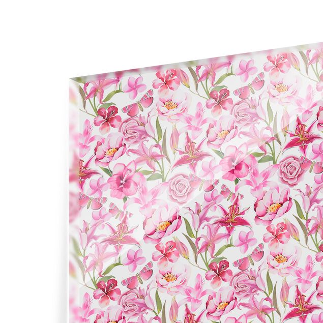Splashback - Pink Flowers With Butterflies - Landscape format 2:1