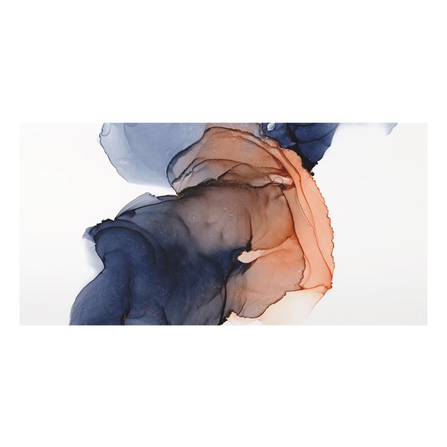 Splashback - Drops Of Ocean Blue And Orange With Gold - Landscape format 2:1
