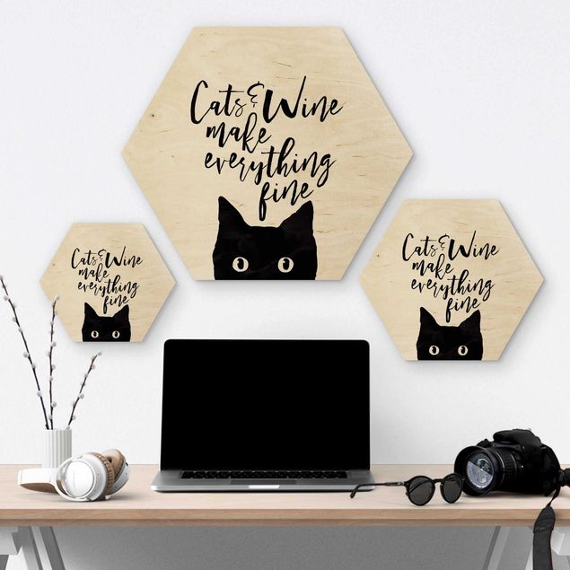 Wooden hexagon - Cats And Wine make Everything Fine