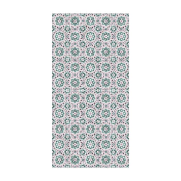 Modern rugs Floral Tiles Turquoise Light Pink