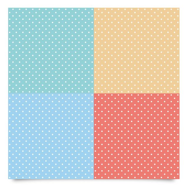 Adhesive film for furniture - 4 Pastel Colours With White Dots - Turquoise Blue Yellow Red