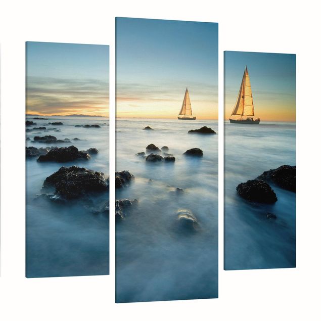 Print on canvas 3 parts - Sailboats On the Ocean