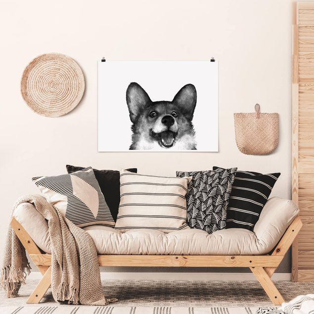 Poster - Illustration Dog Corgi Black And White Painting