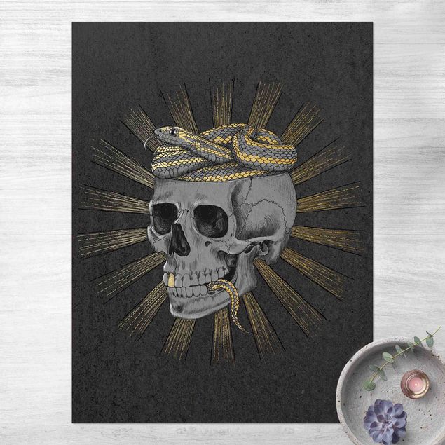 balcony mat Illustration Skull And Snake Black Gold