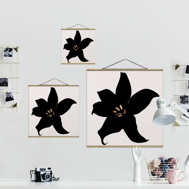 Fabric print with poster hangers - Graphical Plant World - Orchid Black And Gold