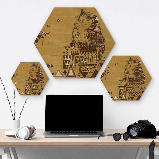 Wooden hexagon - No.MW17 Indian Owl