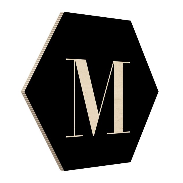 Wooden hexagon - Letter Serif Black M