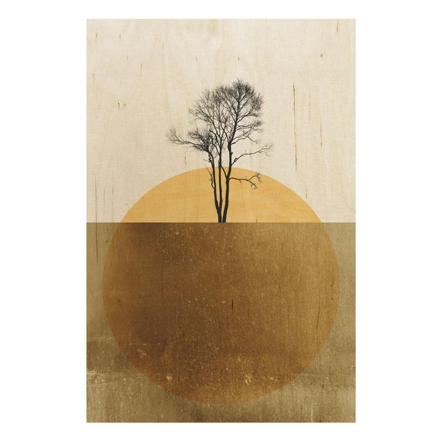 Print on wood - Golden Sun With Tree