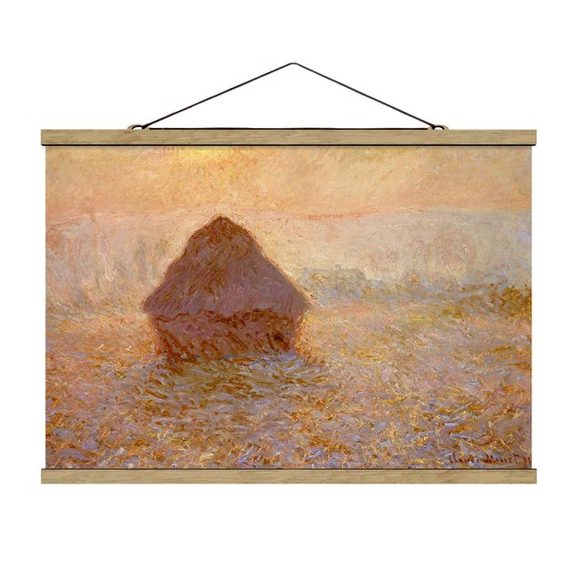 Fabric print with poster hangers - Claude Monet - Haystack In The Mist
