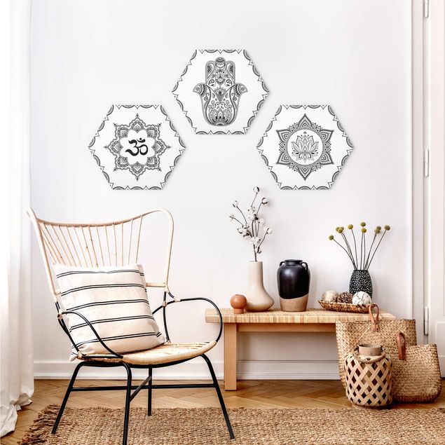 Forex hexagon - Hamsa Hand Lotus OM Illustration Set Black And White