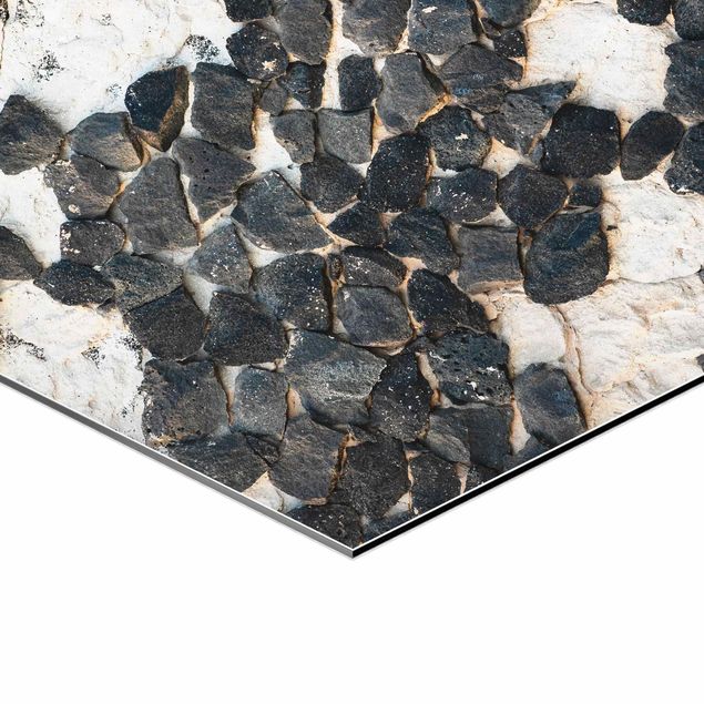 Alu-Dibond hexagon - Wall With Black Stones