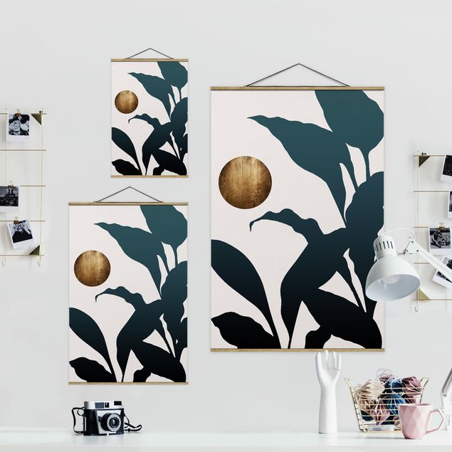 Fabric print with poster hangers - Golden Moon In The Jungle