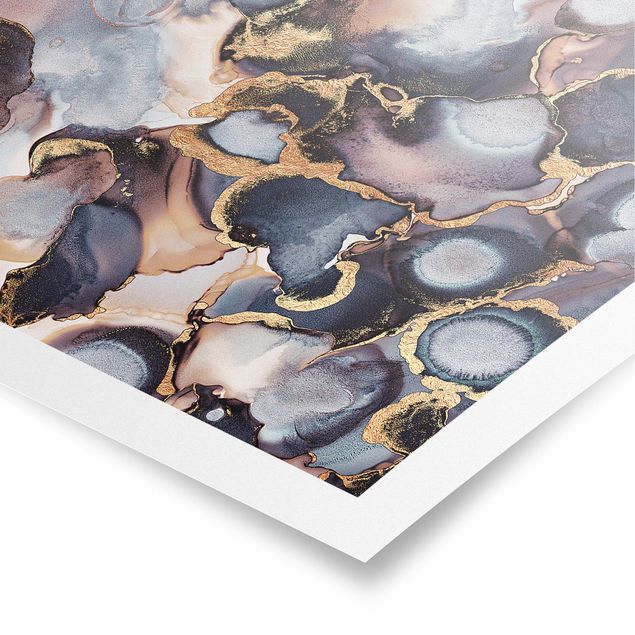 Poster - Marble Watercolour With Gold