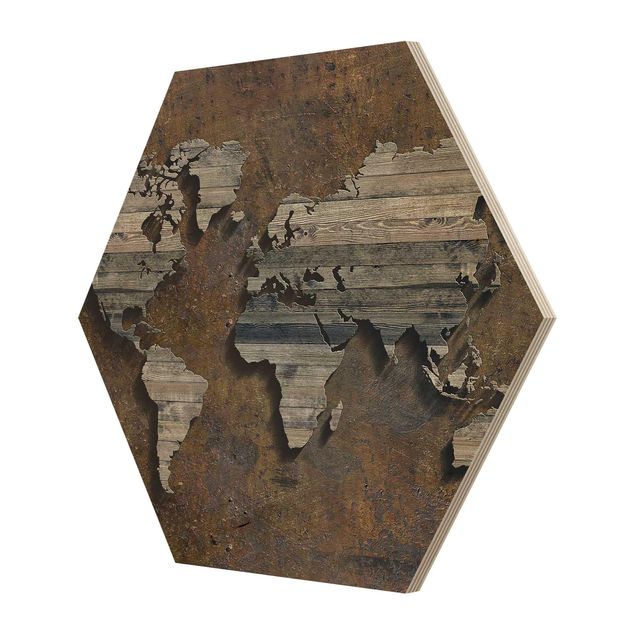 Wooden hexagon - Wooden Grid World Map