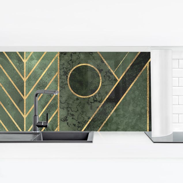 Kitchen wall cladding - Geometric Shapes Emerald Gold