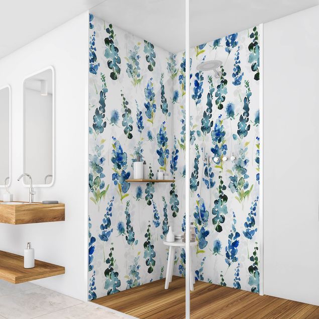 Shower wall panels Magnificent Flowers In Blue