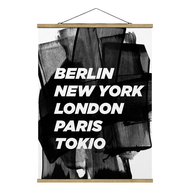 Fabric print with poster hangers - Berlin New York London