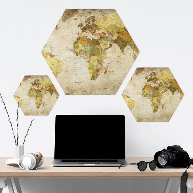 Alu-Dibond hexagon - World map
