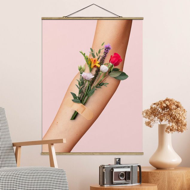 Fabric print with poster hangers - Arm With Flowers
