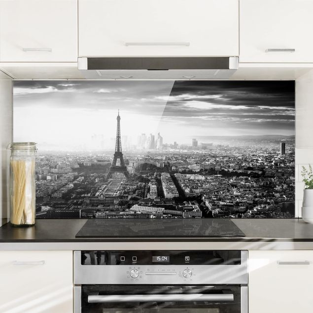 Glass splashback architecture and skylines The Eiffel Tower From Above Black And White