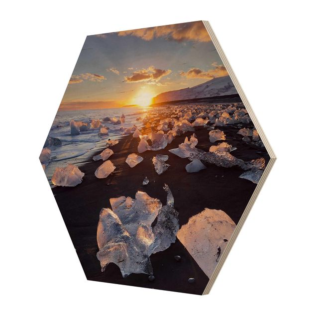 Wooden hexagon - Chunks Of Ice On The Beach Iceland