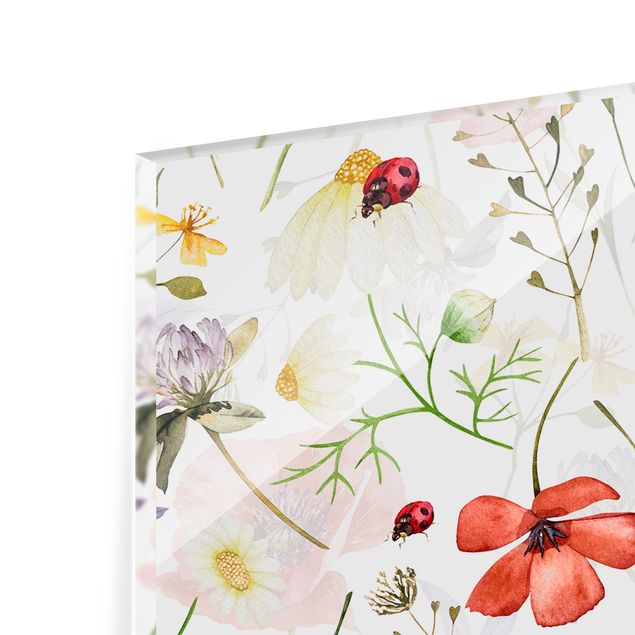 Splashback - Ladybird With Poppies In Watercolour - Panorama 1:1