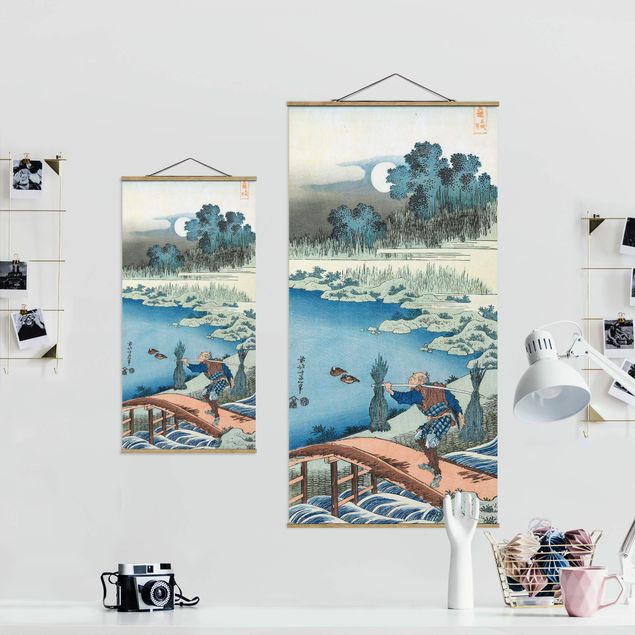 Fabric print with poster hangers - Katsushika Hokusai - Rice Carriers (Tokusagari)