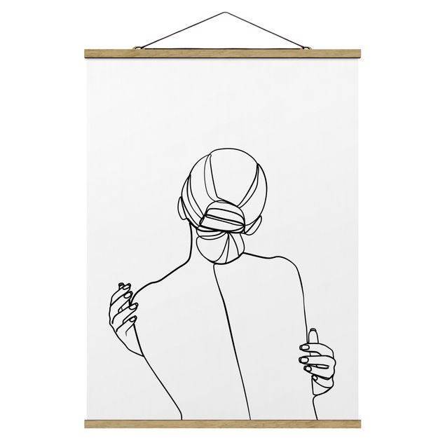 Fabric print with poster hangers - Line Art Woman Back Black And White