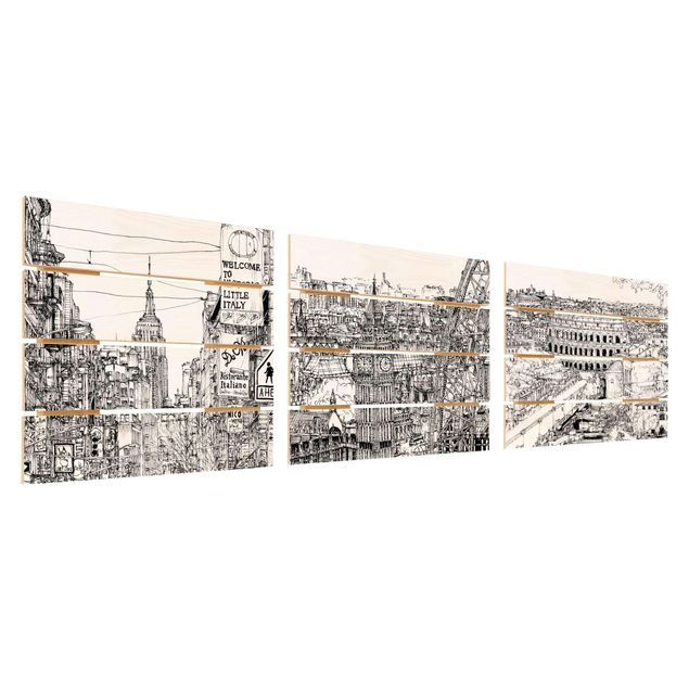 Print on wood - City Studies - New York - London - Rome