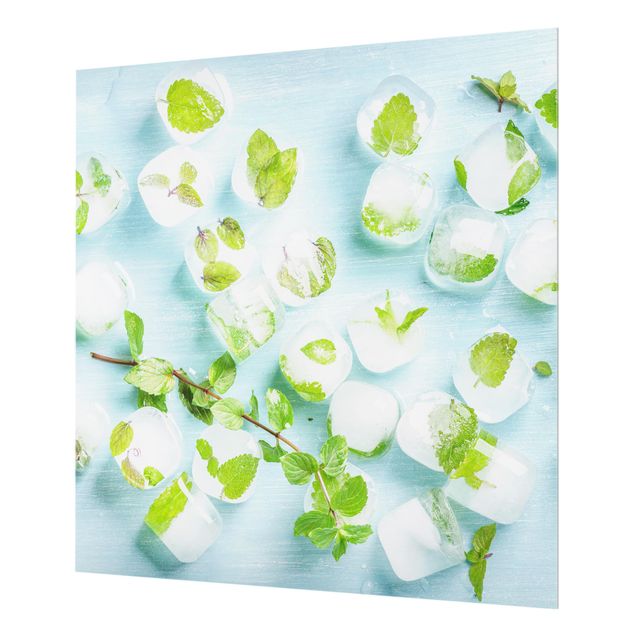 Glass Splashback - Ice Cubes With Mint Leaves - Square 1:1