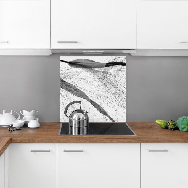 Glass splashback Delicate Reed With Subtle Buds Black And White