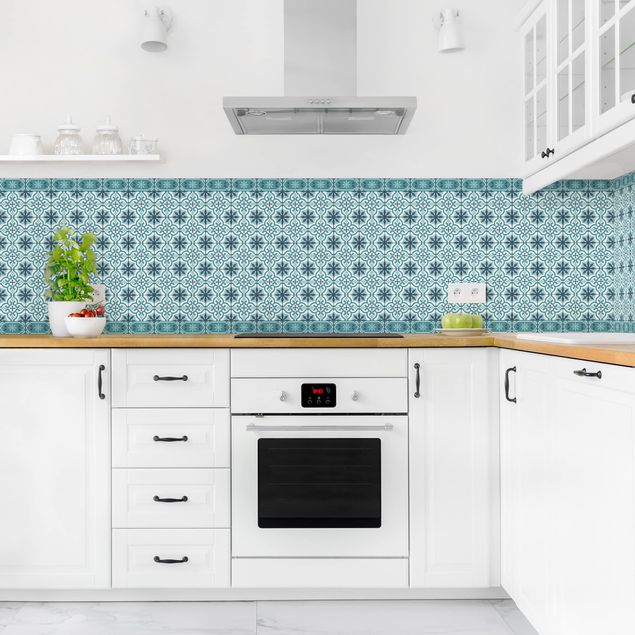Kitchen splashback tiles Geometrical Tile Mix Cross Turquoise