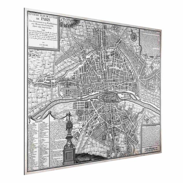 Aluminium dibond Vintage Map City Of Paris Around 1600