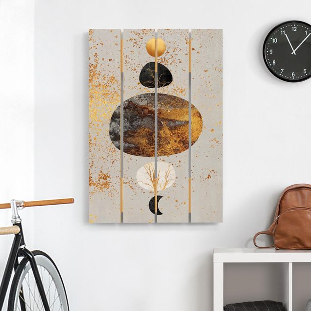 Print on wood - Sun And Moon In Golden Glory