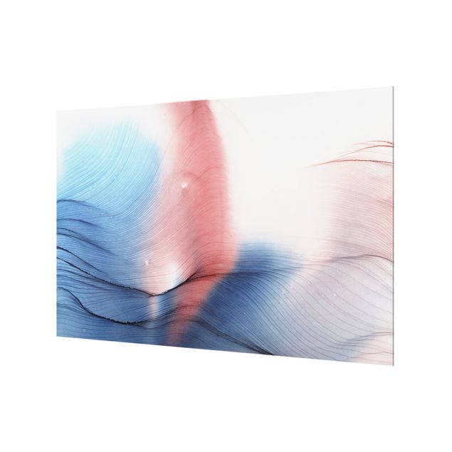Splashback - Mottled Colour Dance In Blue With Red - Landscape format 3:2