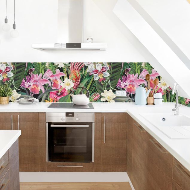 Kitchen splashbacks Colourful Tropical Flowers Collage II